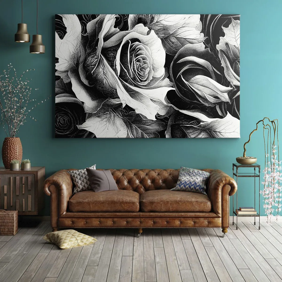 Bild auf Leinwand - Leinwandbild - Schwarze und weiße Rosen in einer eleganten Komposition - 70x50cm - Immer Königin - Moderne Wanddekoration für Wohnzimmer und Schlafzimmer ARTTOR
