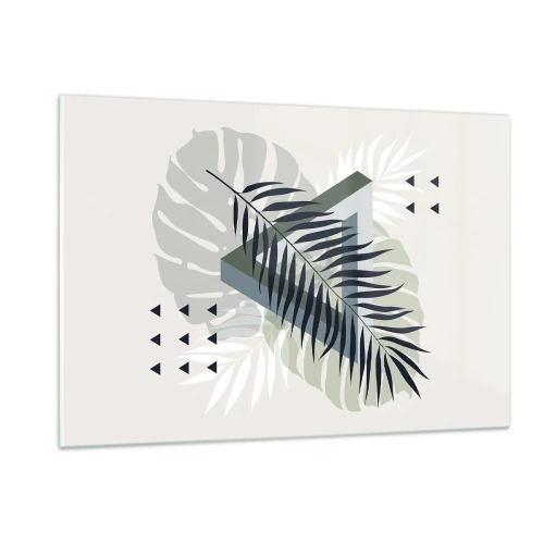 Glasbild - Bild auf glas - Eine moderne geometrische Blattkomposition - 120x80cm - Natur und Geometrie – zwei Ordnungen? - Moderne Wanddekoration für Wohnzimmer und Schlafzimmer ARTTOR