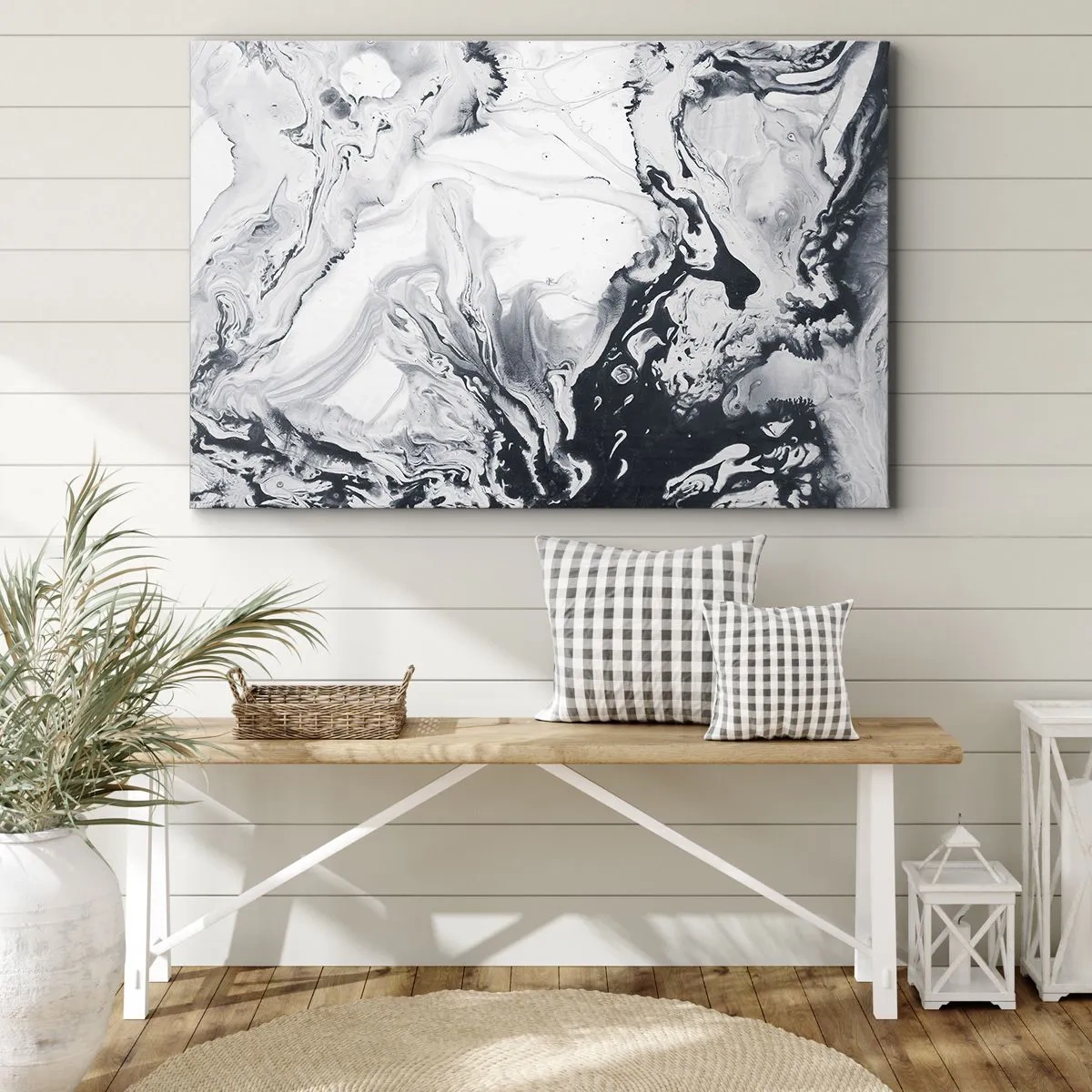 Bild auf Leinwand - Leinwandbild - Monochromes abstraktes Muster mit Marmoreffekt - 120x80cm - Das Innere der Erde - Moderne Wanddekoration für Wohnzimmer und Schlafzimmer ARTTOR