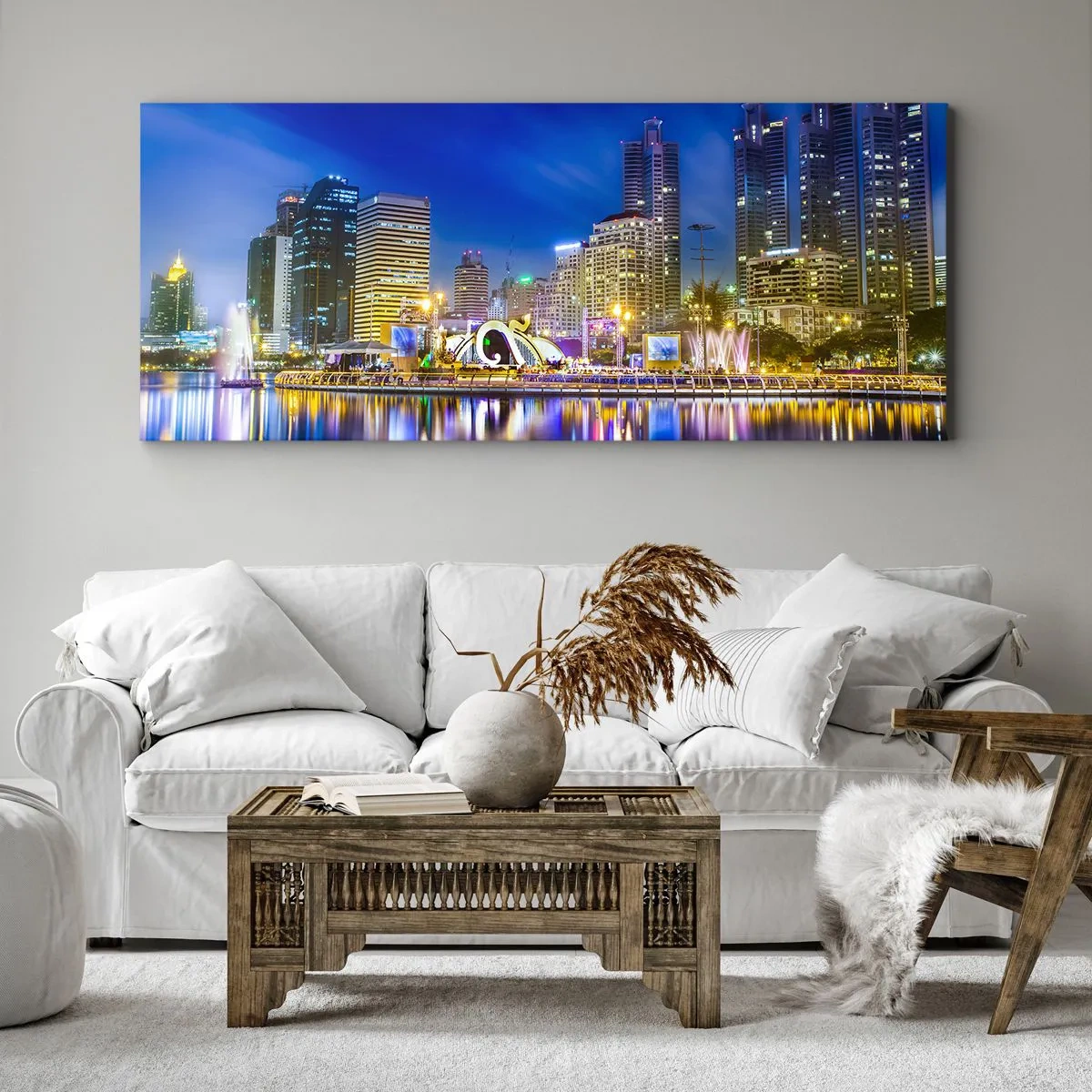 Bild auf Leinwand - Leinwandbild - Metropolis bei Regenbogennacht - 100x40 cm