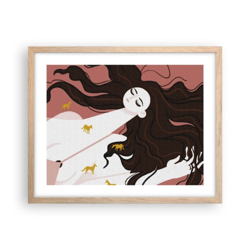 Poster in einem Rahmen aus heller Eiche - Traum von einem goldenen Pferd - 50x40 cm