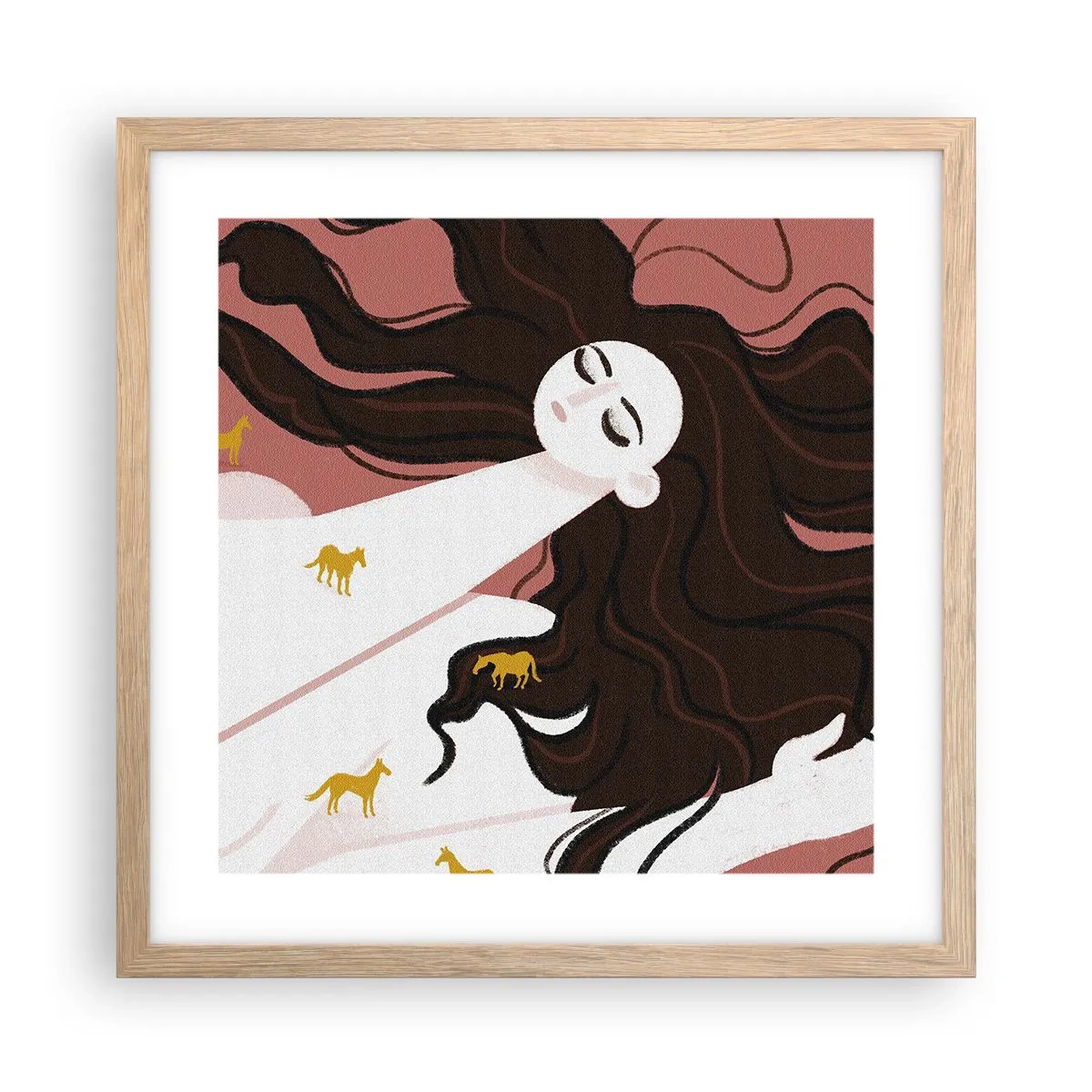 Poster in einem Rahmen aus heller Eiche - Traum von einem goldenen Pferd - 40x40 cm
