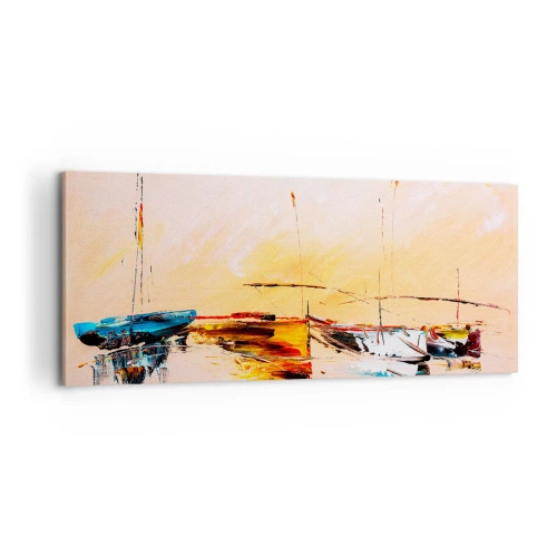Bild auf Leinwand - Leinwandbild - Abend im Yachthafen - 100x40 cm