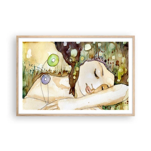Poster in einem Rahmen aus heller Eiche - Ein smaragd-violetter Traum - 91x61 cm