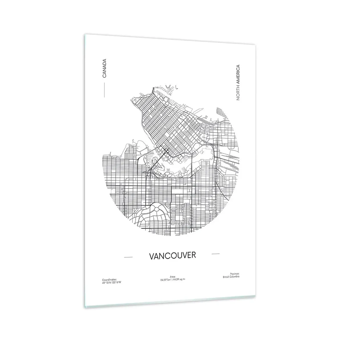 Glasbild - Bild auf glas - Schwarz-weißer Straßenplan von Vancouver - 50x70cm - Anatomie von Vacouver - Moderne Wanddekoration für Wohnzimmer und Schlafzimmer ARTTOR