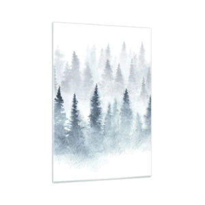Glasbild - Bild auf glas - Nadelwälder in zartem Nebel getaucht - 70x100cm - In Nebel gehüllt - Moderne Wanddekoration für Wohnzimmer und Schlafzimmer ARTTOR