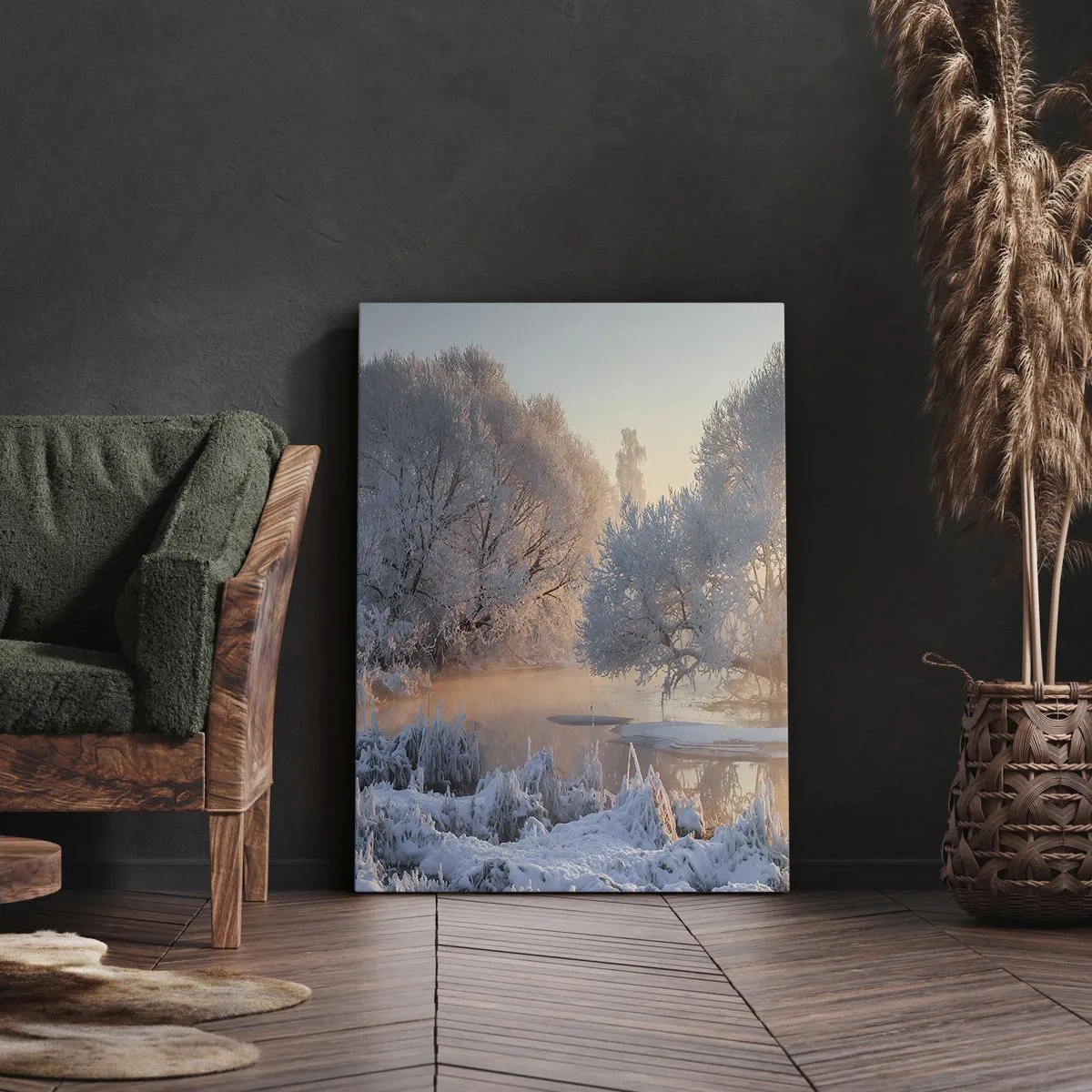 Bild auf Leinwand - Leinwandbild - Winterlandschaft mit schneebedeckten Bäumen und einem Sonnenuntergang - 80x120cm - Alles im Kristall glänzt in der Sonne - Moderne Wanddekoration für Wohnzimmer und Schlafzimmer ARTTOR