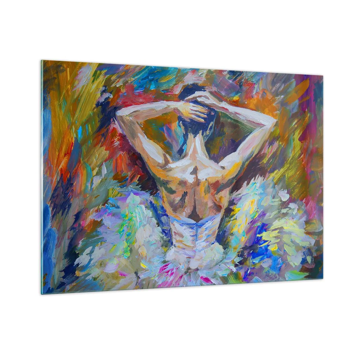 Glasbild - Bild auf glas - Eine Ballerina im ausdrucksstarken, farbenfrohen, malerischen Stil - 100x70cm - Es kann alles sein - Moderne Wanddekoration für Wohnzimmer und Schlafzimmer ARTTOR