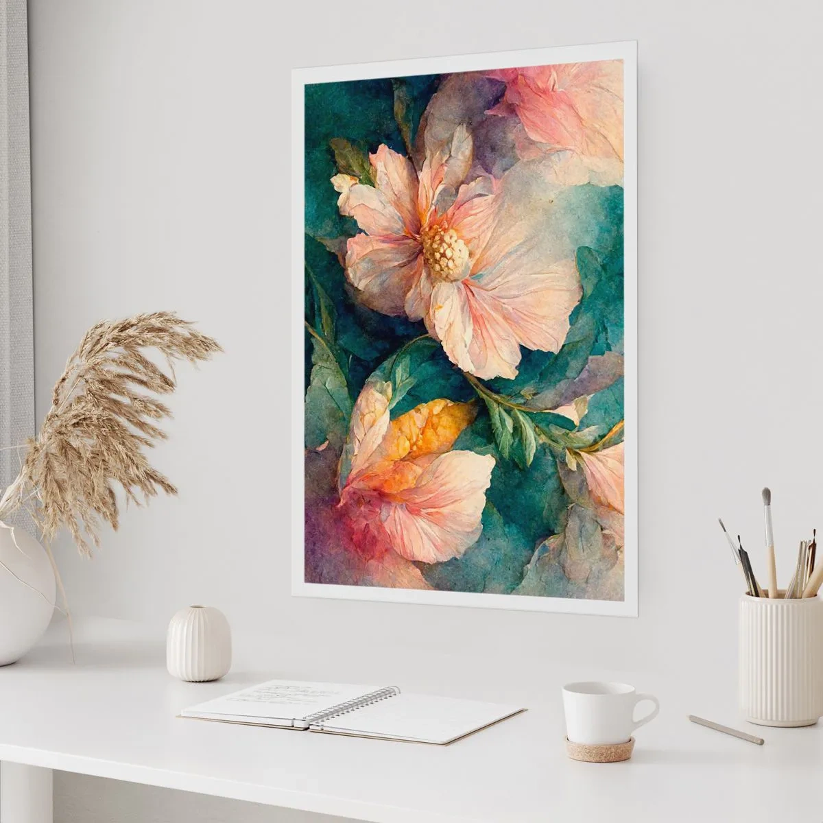 Poster - Zarte Blüten im Aquarell-Stil - 50x70cm - Pure Subtilität - Moderne Wanddekoration für Wohnzimmer und Schlafzimmer ARTTOR