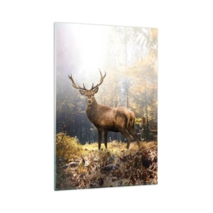 Glasbild - Bild auf glas - Hirsch im herbstlichen Wald mit Sonnenstrahlen - 80x120cm - In voller Majestät - Moderne Wanddekoration für Wohnzimmer und Schlafzimmer ARTTOR