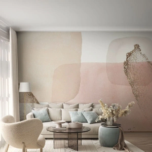 Fototapete Premium Canvas - Pastellfarbene Flecken mit goldenen Elementen - 100x70cm - Ein Blick durch die Farbe - Moderne Wanddekoration für Wohnzimmer und Schlafzimmer ARTTOR