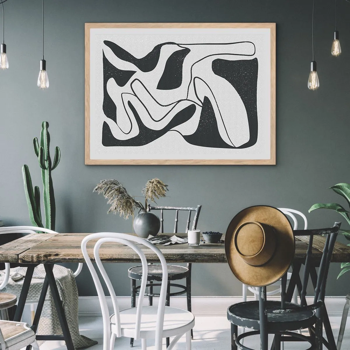 Poster in einem Rahmen aus heller Eiche - Abstraktes Spiel im Labyrinth - 91x61 cm