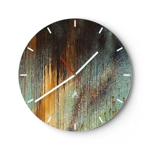 Wanduhr - Glasuhr - Abstrakte Farbstreifen in Gold, Blau und Schwarz - 30x30cm - Eine nicht zufällige farbenfrohe Komposition - Moderne Wanddekoration für Wohnzimmer, Küche und Schlafzimmer ARTTOR