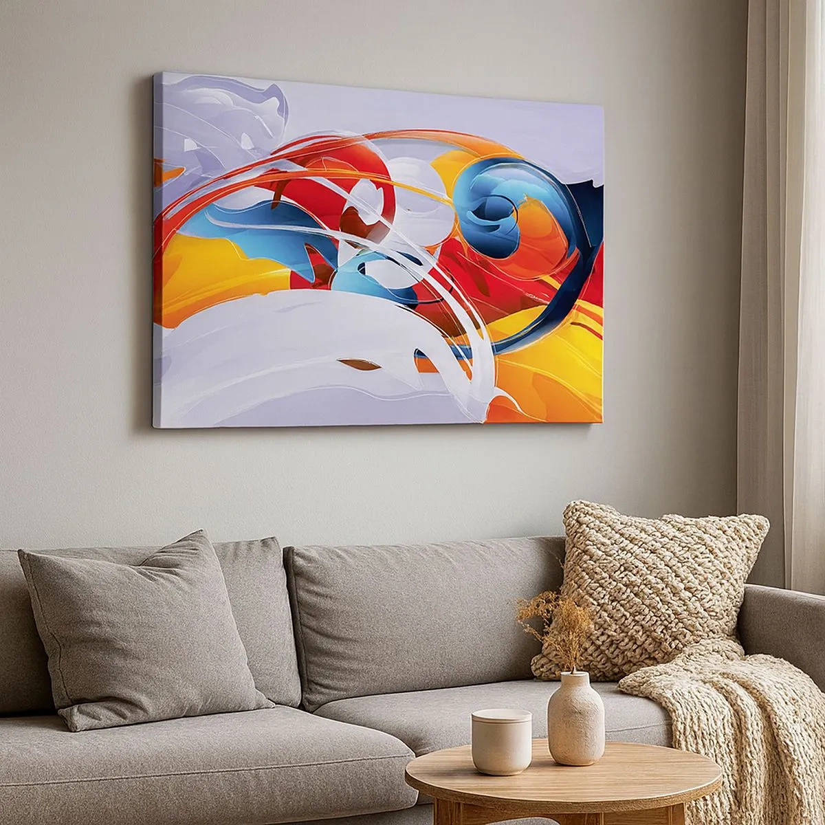 Bild auf Leinwand - Leinwandbild - Bunte Abstraktion mit dynamischen Linien und lebendigen Farben - 70x50cm - Der Tanz der Elemente - Moderne Wanddekoration für Wohnzimmer und Schlafzimmer ARTTOR