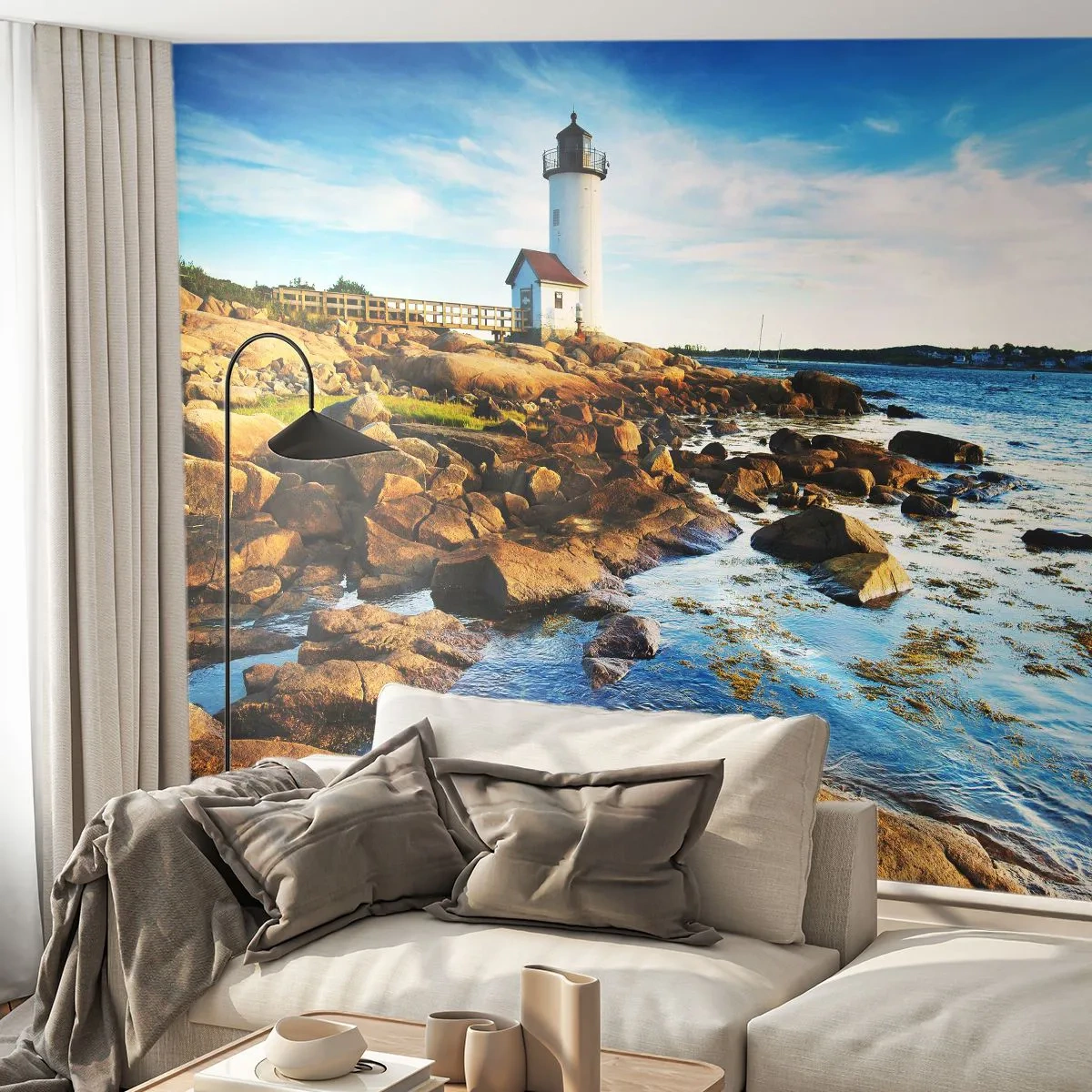 Selbstklebende Fototapete Deluxe Sticker - Komm glücklich zurück, ich warte - Landschaft, Leuchtturm, Atlantischer Ozean - 250x175 cm