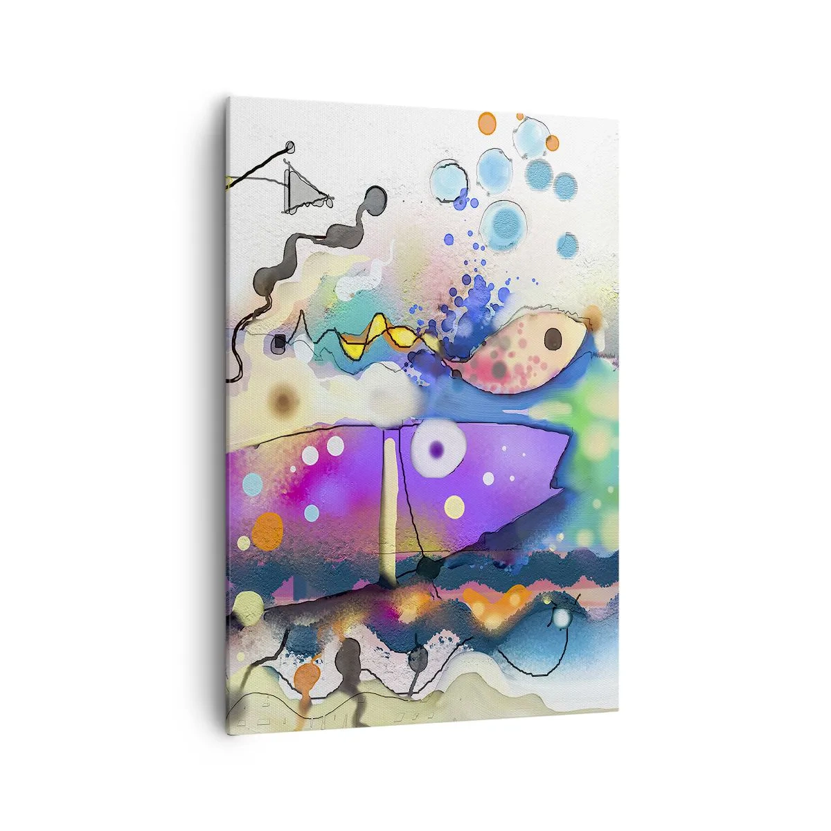 Bild auf Leinwand - Leinwandbild - Abstrakter Fisch in einer farbenfrohen, surrealen Komposition - 70x100cm - Es fehlen die Worte! - Moderne Wanddekoration für Wohnzimmer und Schlafzimmer ARTTOR