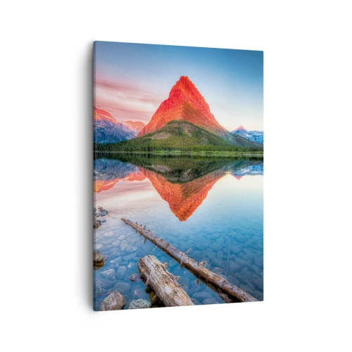 Bild auf Leinwand - Leinwandbild - Ein Berg, der sich bei Sonnenuntergang in einem See spiegelt - 50x70cm - Hitze und Kälte - Moderne Wanddekoration für Wohnzimmer und Schlafzimmer ARTTOR