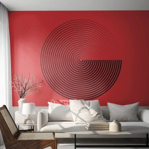 Fototapete Premium Sand - Eine schwarze Spirale auf rotem Grund in Form eines Kreises - 100x70cm - Kreisbewegung - Moderne Wanddekoration für Wohnzimmer und Schlafzimmer ARTTOR