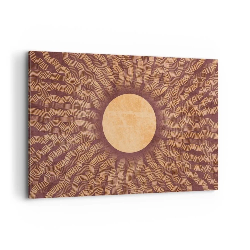 Bild auf Leinwand - Leinwandbild - Sonniges Muster mit Strahlen auf einem Hintergrund in Brauntönen - 120x80cm - Sonnensymbol - Moderne Wanddekoration für Wohnzimmer und Schlafzimmer ARTTOR