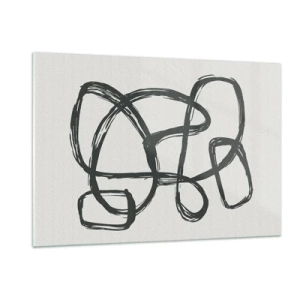 Glasbild - Bild auf glas - Schwarze Schleifen und Linien bilden eine abstrakte Komposition auf weißem Hintergrund. - 120x80cm - Schleifenabstraktion - Moderne Wanddekoration für Wohnzimmer und Schlafzimmer ARTTOR