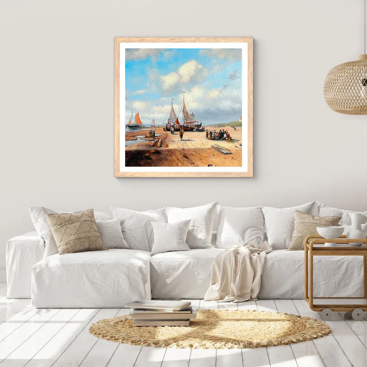 Poster in einem Rahmen aus heller Eiche - Nach einem erfolgreichen Fischfang - 50x50 cm