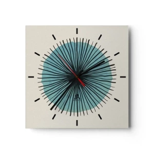 Wanduhr - Glasuhr - Abstrakte Kreisform mit blauen Strahlen - 30x30cm - Strahlend im Blau - Moderne Wanddekoration für Wohnzimmer und Schlafzimmer ARTTOR
