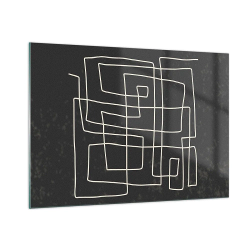 Glasbild - Bild auf glas - Geometrische Abstraktion mit weißen Linien auf schwarzem Hintergrund - 100x70cm - Nicht so einfach - Moderne Wanddekoration für Wohnzimmer und Schlafzimmer ARTTOR