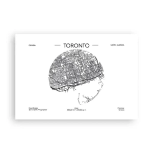 Poster - Eine Karte von Toronto im minimalistischen Schwarz-Weiß-Stil - 100x70cm - Anatomie von Toronto - Moderne Wanddekoration für Wohnzimmer und Schlafzimmer ARTTOR