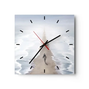 Wanduhr - Glasuhr - Eine Figur auf einer einsamen Straße inmitten einer weiten Wasserlandschaft - 30x30cm - Glänzende Zukunft - Moderne Wanddekoration für Wohnzimmer und Schlafzimmer ARTTOR