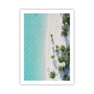 Poster - Luftaufnahme eines tropischen Strandes mit Palmen und blauem Meer - 50x70cm - Urlaub im Paradies - Moderne Wanddekoration für Wohnzimmer und Schlafzimmer ARTTOR