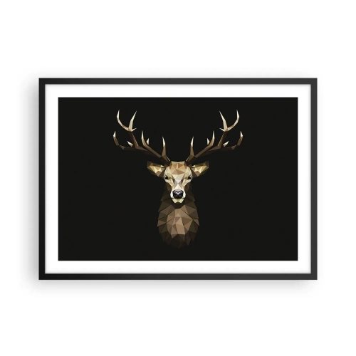 Poster in einem schwarzem Rahmen - Geometrisches Polygon Hirsch auf schwarzem Hintergrund - 70x50cm - Kubistischer Hirsch - Moderne Wanddekoration für Wohnzimmer und Schlafzimmer ARTTOR
