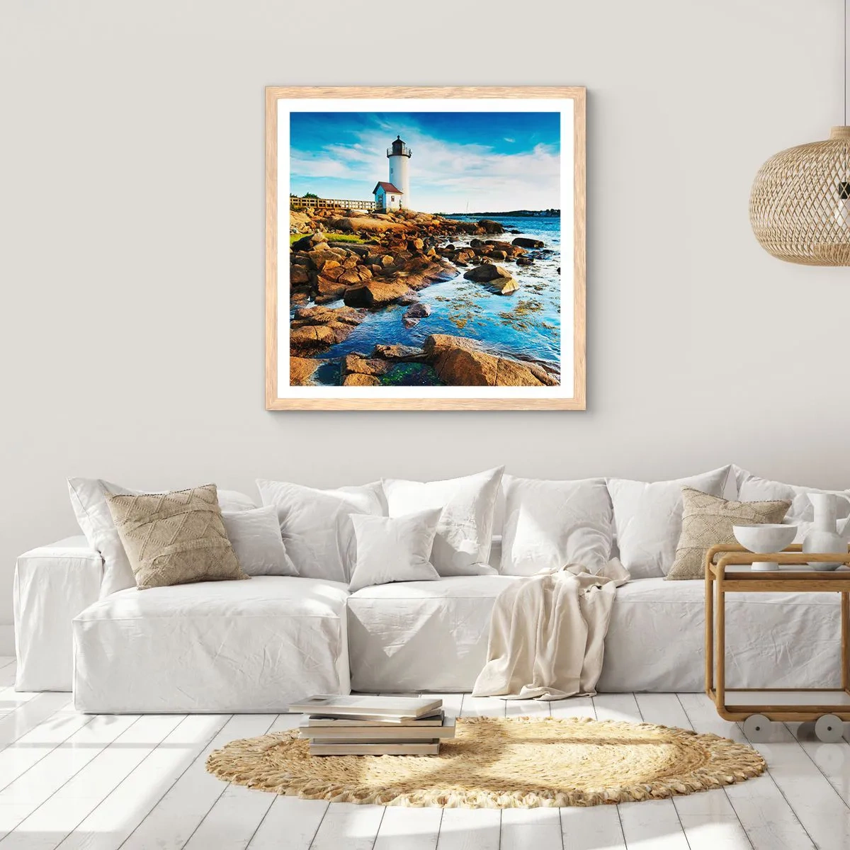 Poster in einem Rahmen aus heller Eiche - Komm glücklich zurück, ich warte - 30x30 cm