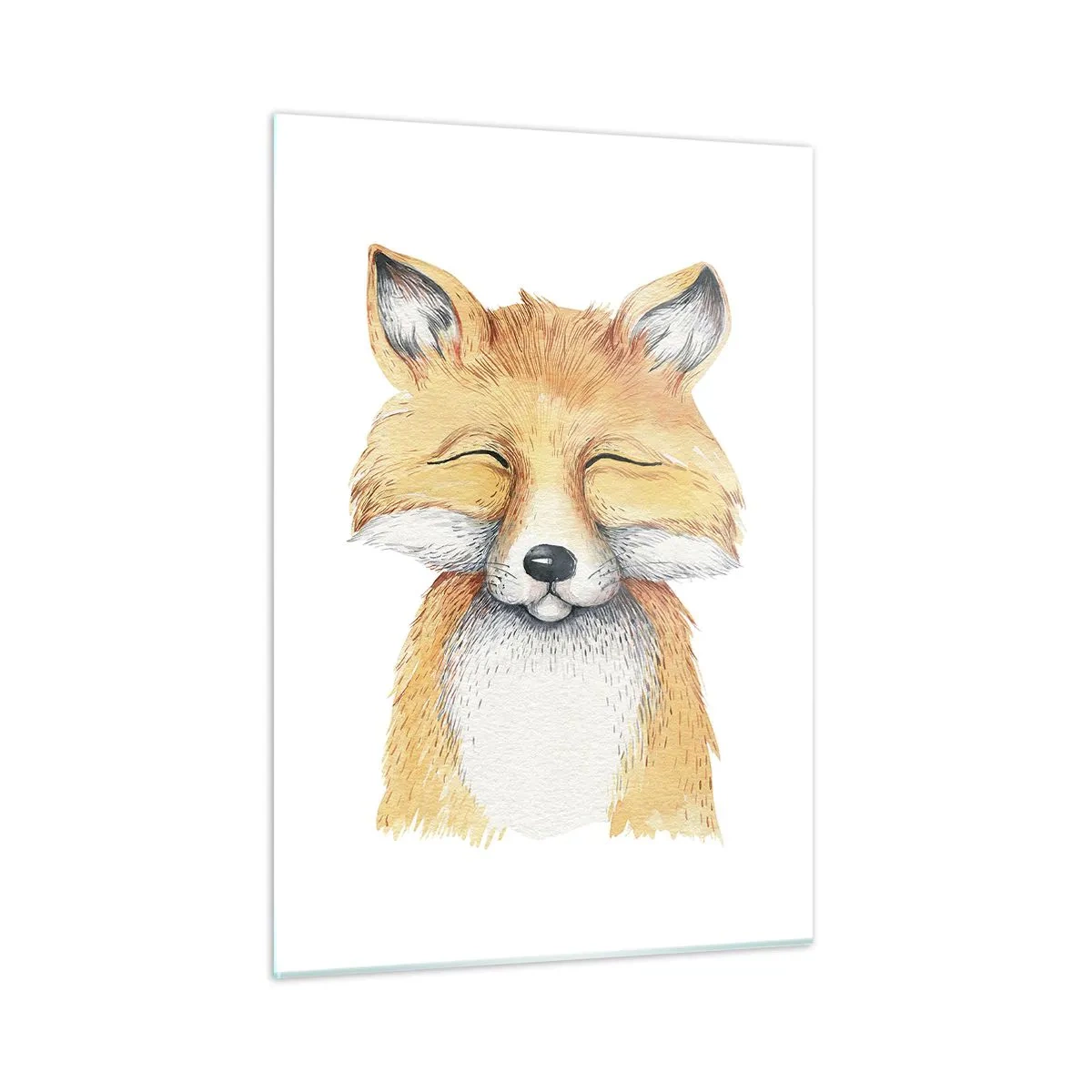 Glasbild - Bild auf glas - Ein süßer Fuchs mit geschlossenen Augen auf weißem Hintergrund - 50x70cm - Fuchsstimmungen - Moderne Wanddekoration für Wohnzimmer und Schlafzimmer ARTTOR