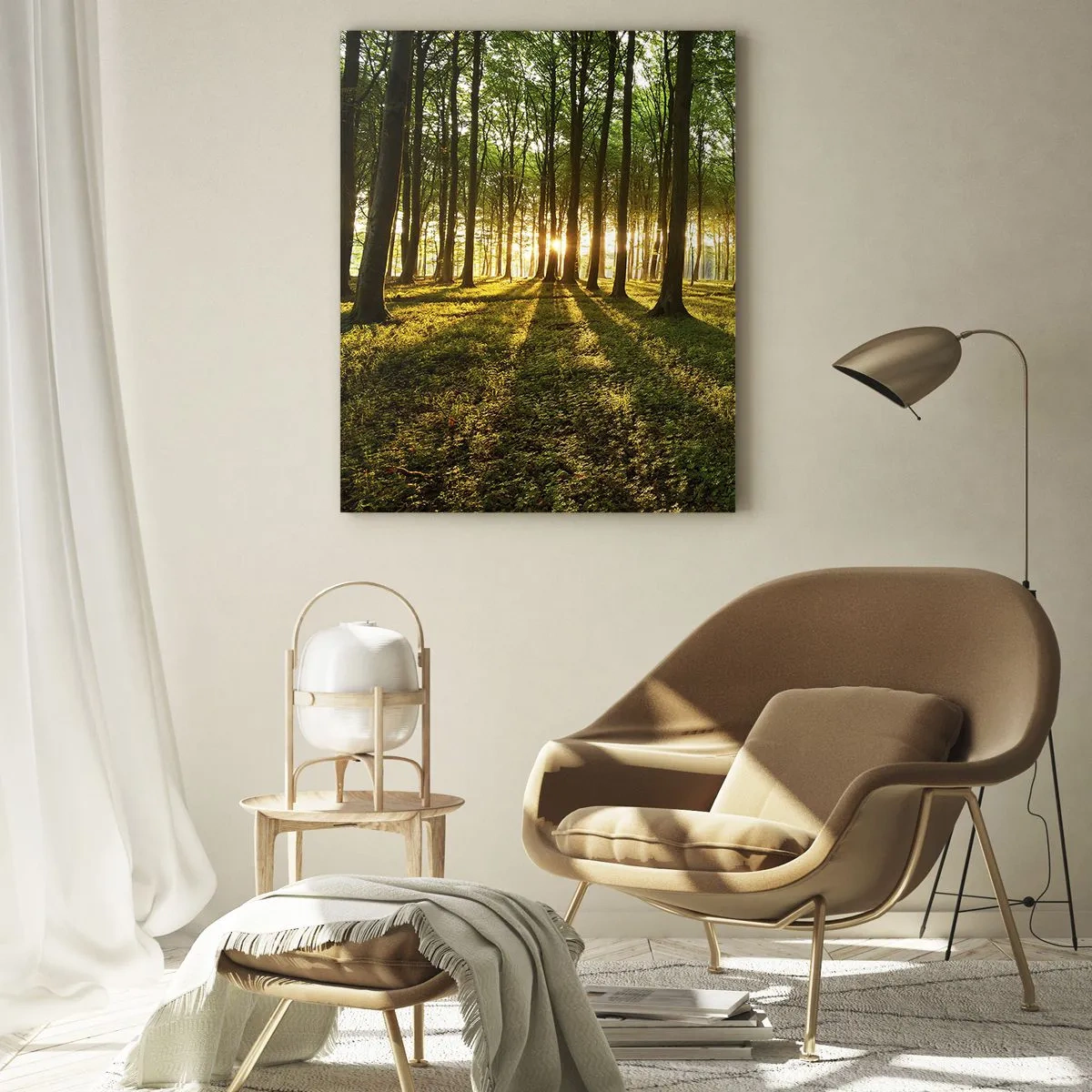 Glasbild - Bild auf glas - Die untergehende Sonne im Laubwald - 70x100cm - Alle Frühlingsfotografie - Moderne Wanddekoration für Wohnzimmer und Schlafzimmer ARTTOR
