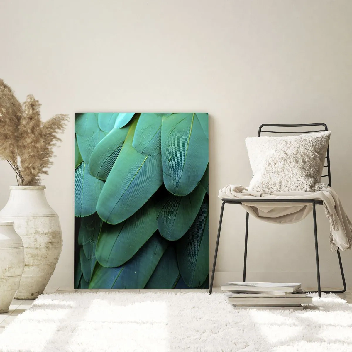 Glasbild - Bild auf glas - Federdetails in Grüntönen - 80x120cm - Papageienartige Präzision - Moderne Wanddekoration für Wohnzimmer und Schlafzimmer ARTTOR