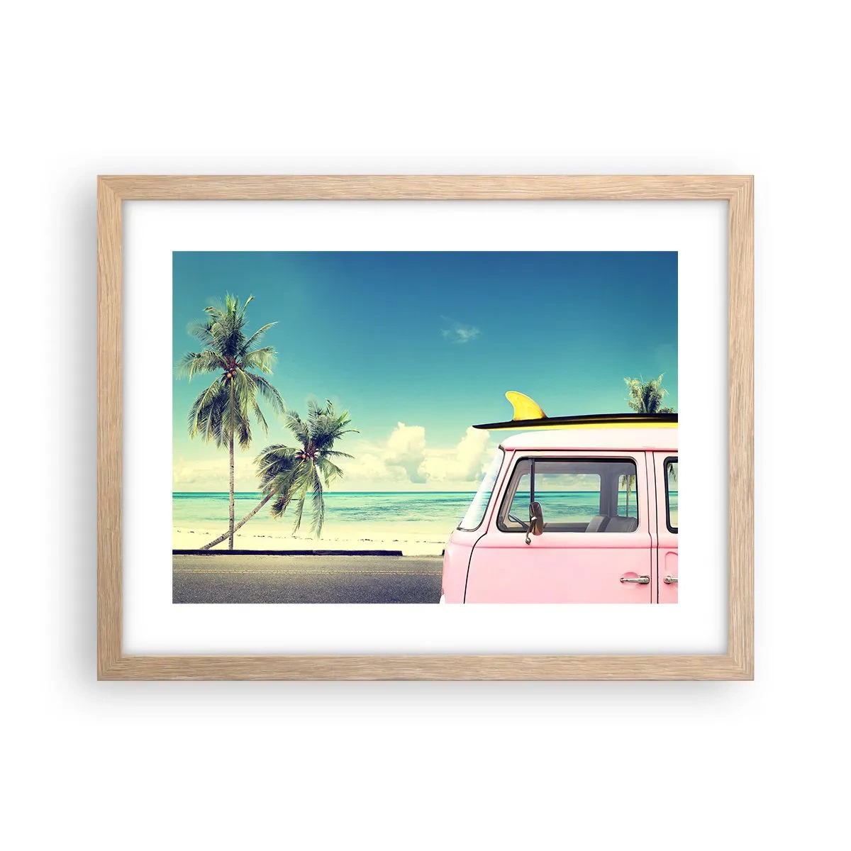 Poster in einem Rahmen aus heller Eiche - Zeit um in die Ferien zu starten - 40x30 cm