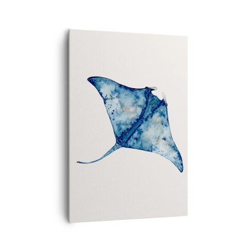 Bild auf Leinwand - Leinwandbild - Blauer Stachelrochen im Aquarellstil auf weißem Hintergrund - 70x100cm - Leben im Blau - Moderne Wanddekoration für Wohnzimmer und Schlafzimmer ARTTOR