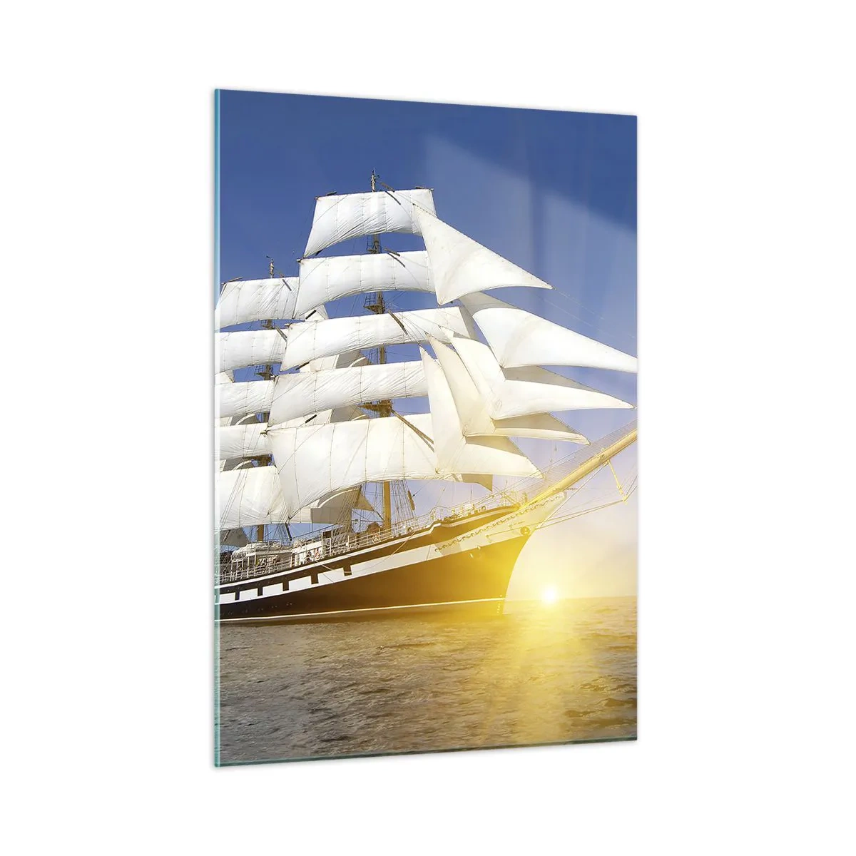 Glasbild - Bild auf glas - Ein von den Sonnenstrahlen beleuchtetes Segelschiff auf offener See - 50x70cm - Ihre Zeit wird nie vergehen - Moderne Wanddekoration für Wohnzimmer und Schlafzimmer ARTTOR