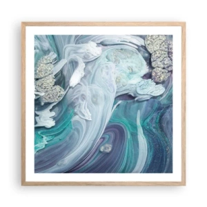 Poster in einem Rahmen aus heller Eiche - Strömungen von Himmelblau - 60x60 cm