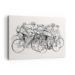 Bild auf Leinwand - Leinwandbild - Eine Gruppe von Radfahrern in Bewegung im minimalistischen Stil - 100x70cm - Gemeinsam als Team - Moderne Wanddekoration für Wohnzimmer und Schlafzimmer ARTTOR