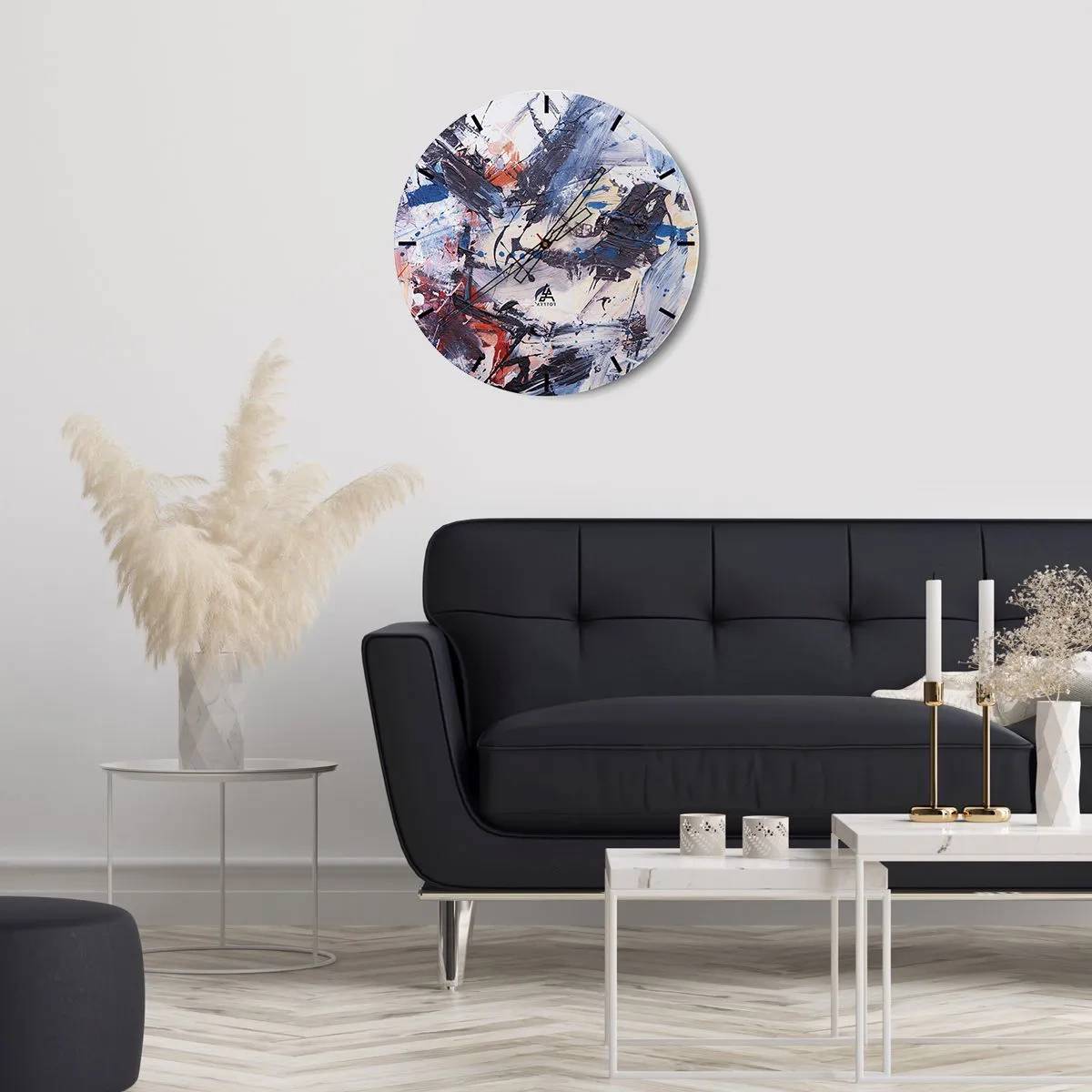 Wanduhr - Glasuhr - Abstrakte Pinselstriche in dynamischen Farben - 30x30cm - Verrückter Tanz der Abstraktion - Moderne Wanddekoration für Wohnzimmer, Küche und Schlafzimmer ARTTOR