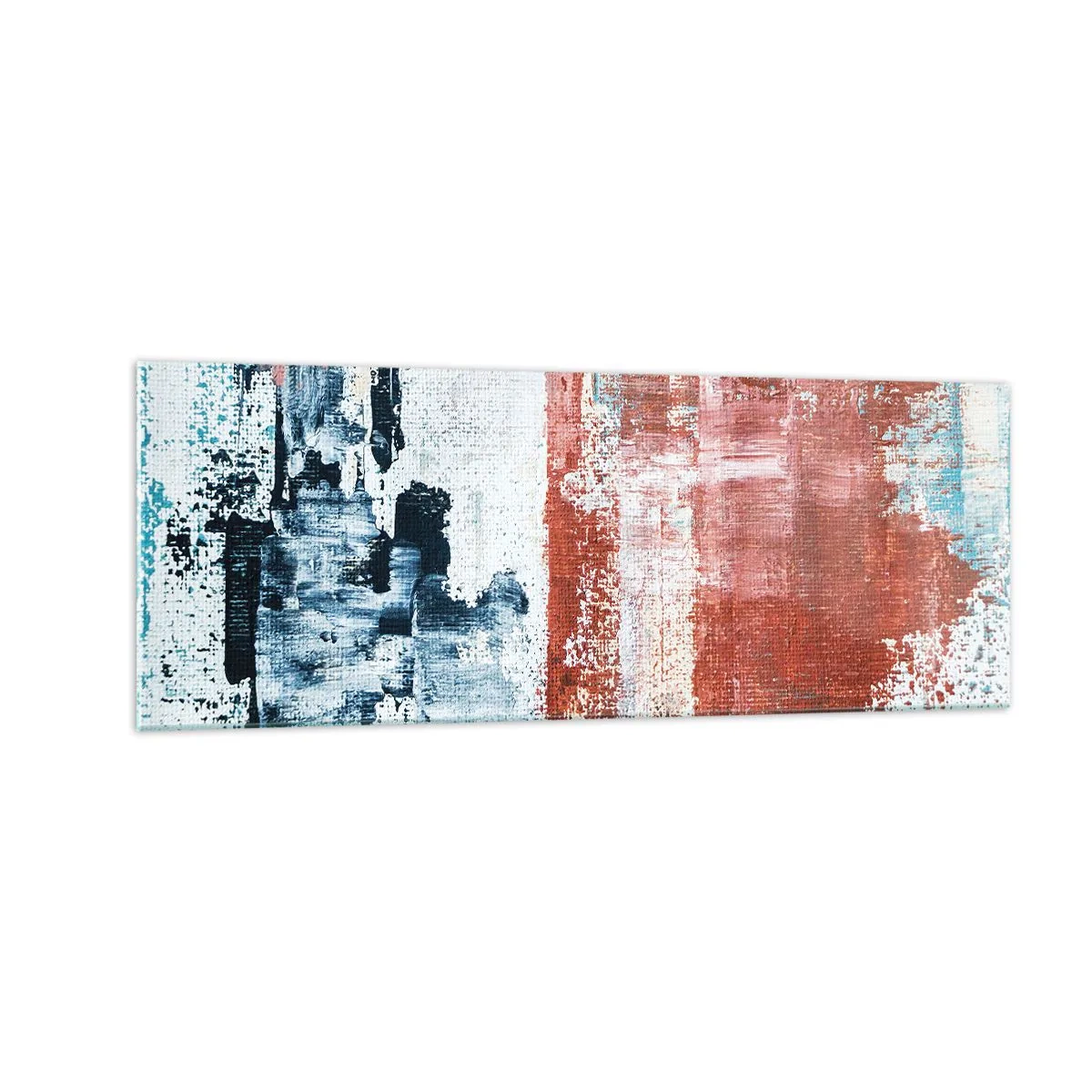 Glasbild - Bild auf glas - Abstraktion in Weiß-, Blau- und Ziegelfarben - 140x50cm - Fünfzig-Fünfzig abstrakt - Moderne Wanddekoration für Wohnzimmer und Schlafzimmer ARTTOR