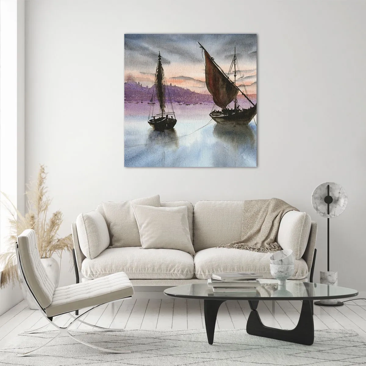 Glasbild - Bild auf glas - Abend am Hafen - 30x30 cm