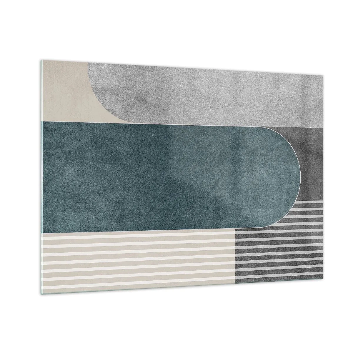 Glasbild - Bild auf glas - Geometrische Form in Grau-, Beige- und Grüntönen - 100x70cm - Komposition auf der Ebene - Moderne Wanddekoration für Wohnzimmer und Schlafzimmer ARTTOR