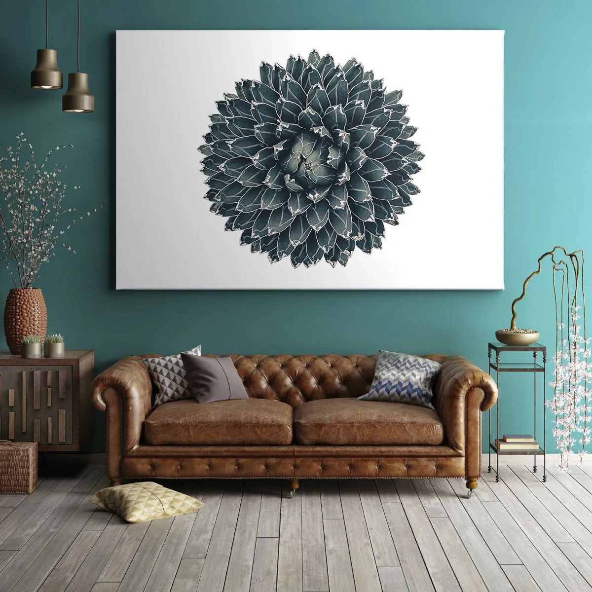 Bild auf Leinwand - Leinwandbild - Symmetrische Sukkulente auf weißem Hintergrund - 120x80cm - Stern der Wüste - Moderne Wanddekoration für Wohnzimmer und Schlafzimmer ARTTOR
