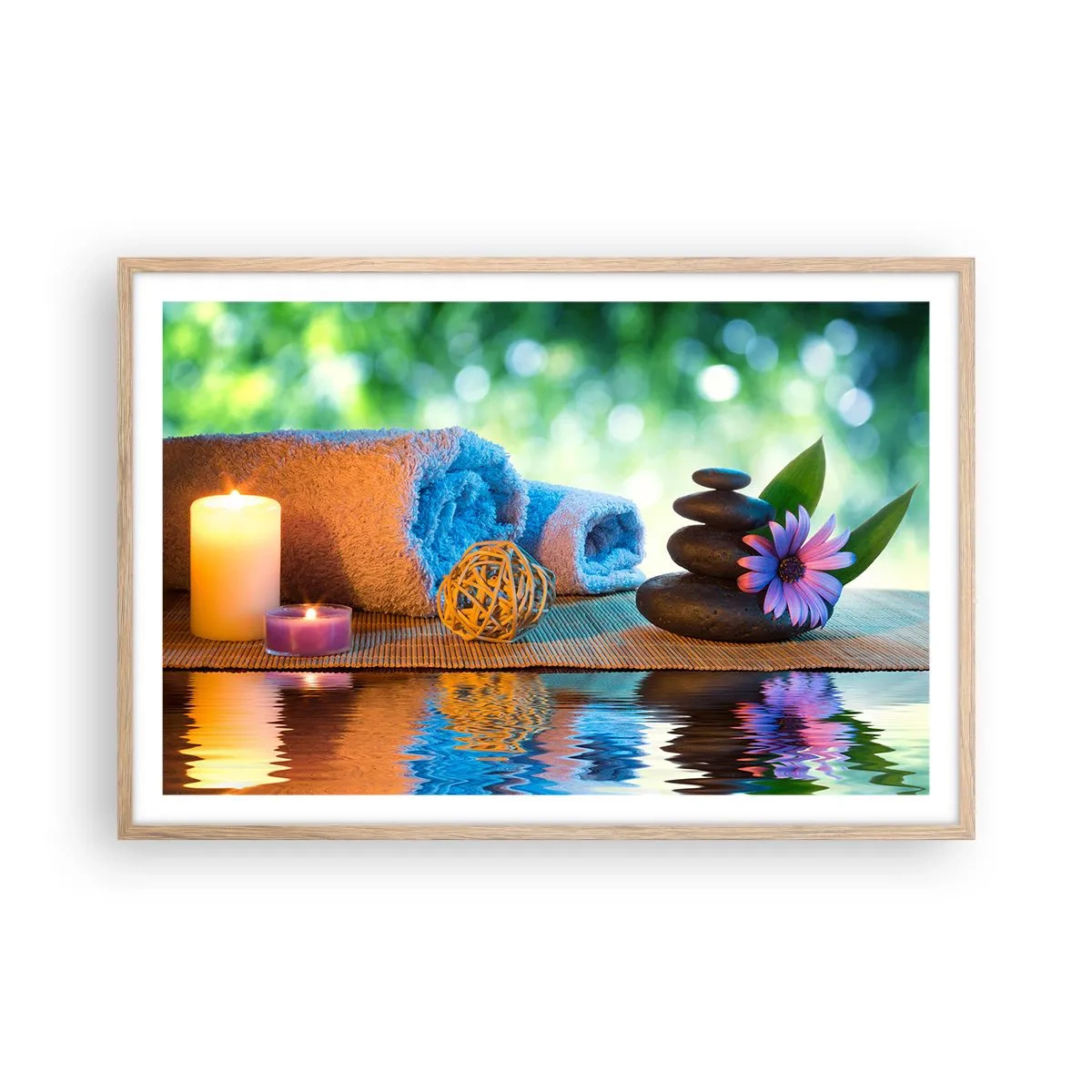 Poster in einem Rahmen aus heller Eiche - Zeit für den Körper - 91x61 cm