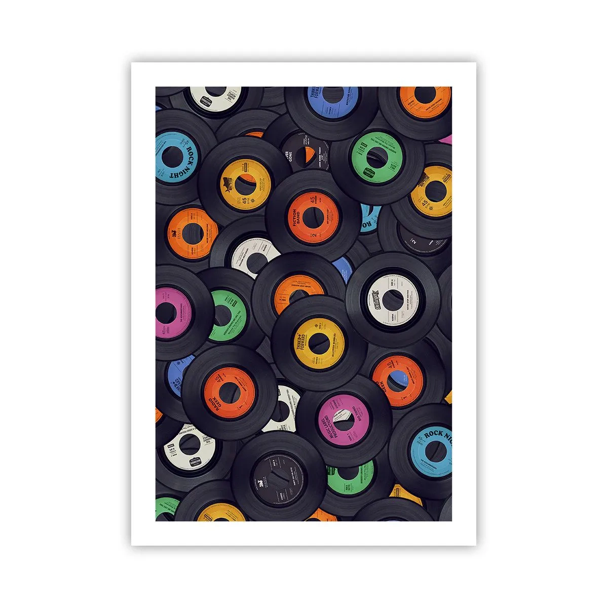 Poster - Eine Sammlung bunter Vinyl-Schallplatten - 50x70cm - Farben der Klassiker - Moderne Wanddekoration für Wohnzimmer und Schlafzimmer ARTTOR