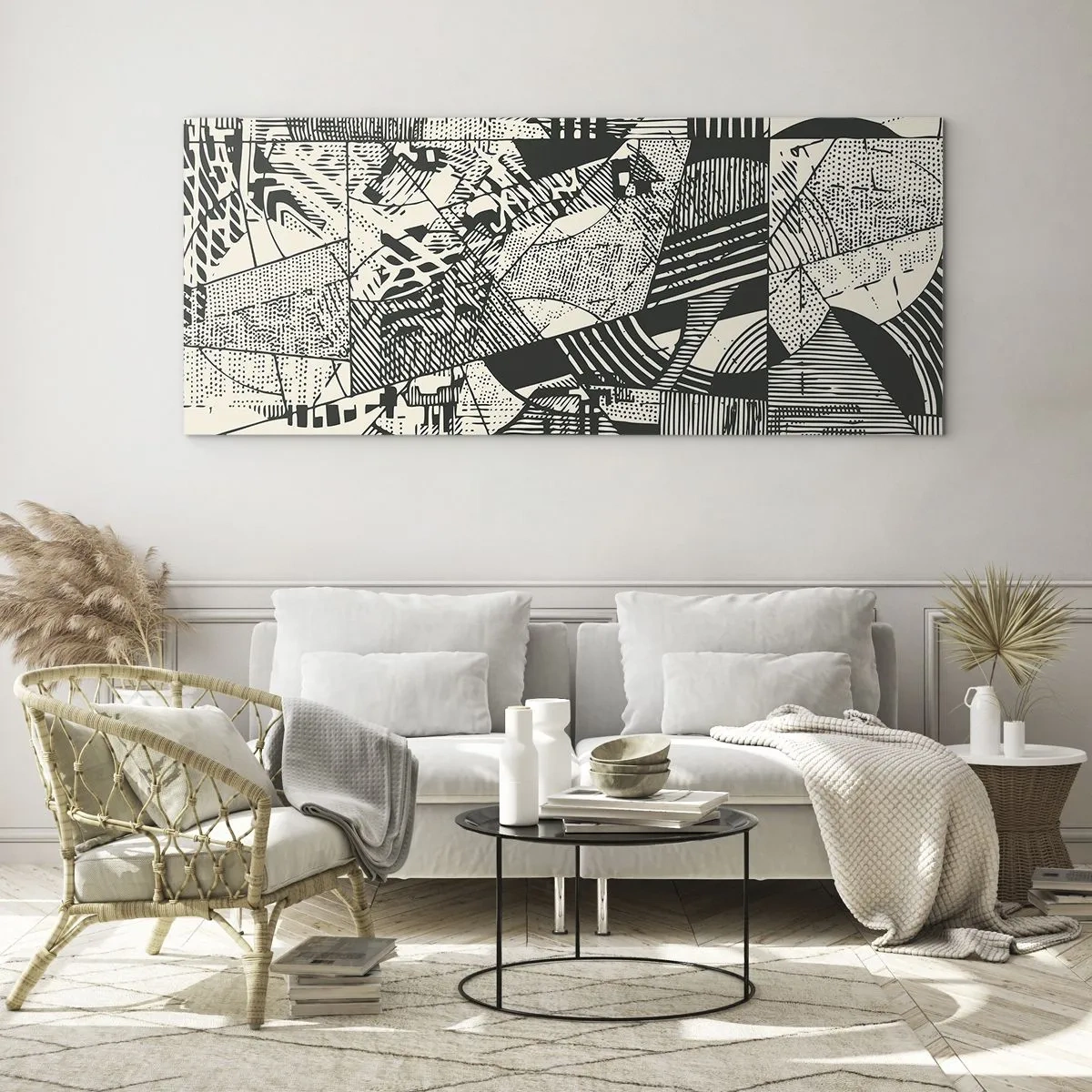 Glasbild - Bild auf glas - Geometrische abstrakte Muster in Grüntönen auf hellem Hintergrund - 120x50cm - Die Dynamik der Gegenwart - Moderne Wanddekoration für Wohnzimmer und Schlafzimmer ARTTOR