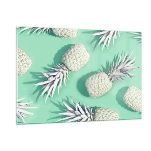 Glasbild - Bild auf glas - Weiße Ananas auf mintgrünem Hintergrund in einer künstlerischen Komposition - 120x80cm - Das passt gut zu Minze - Moderne Wanddekoration für Wohnzimmer und Schlafzimmer ARTTOR