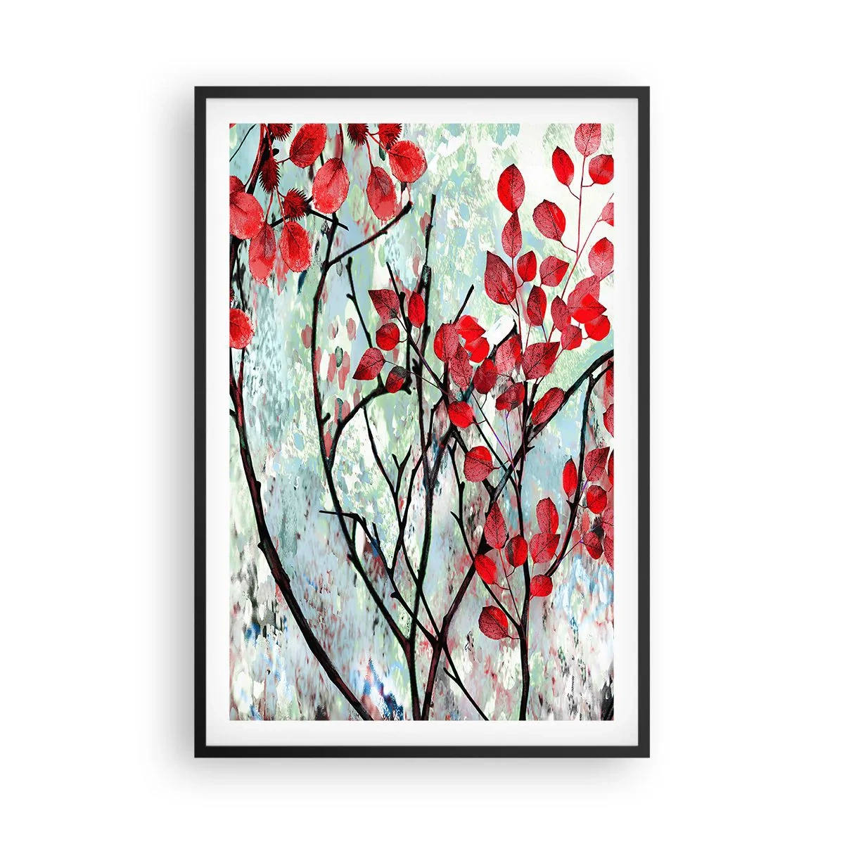 Poster in einem schwarzem Rahmen - Baum in Scharlachrot - 61x91 cm